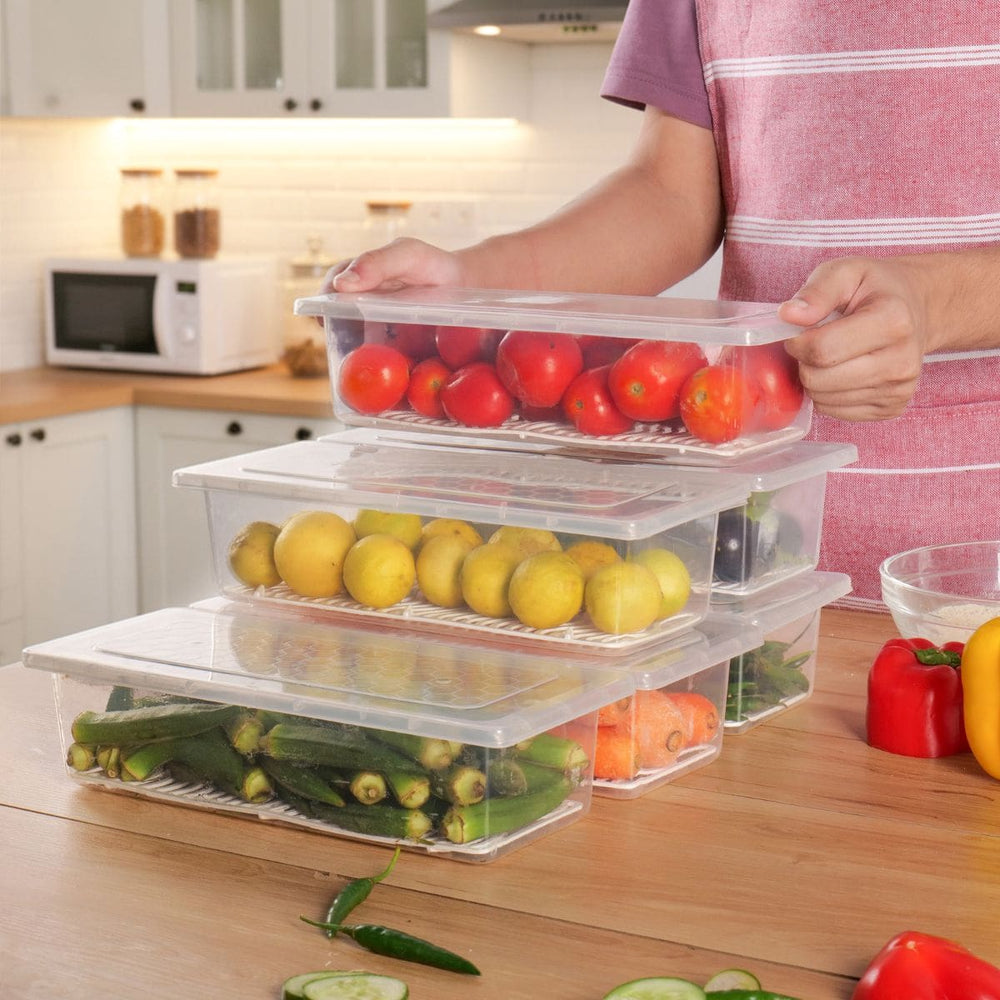 Pankui Fridge Containers with Drain Tray - Keeps Veggies Fresh Longer