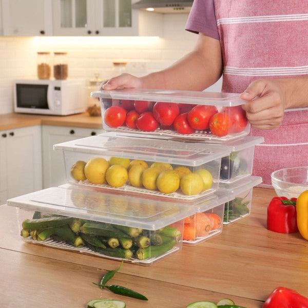Pankui Fridge Containers with Drain Tray - Keeps Veggies Fresh Longer