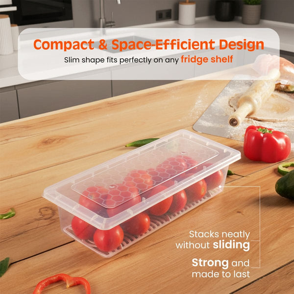 Pankui Fridge Containers with Drain Tray - Keeps Veggies Fresh Longer