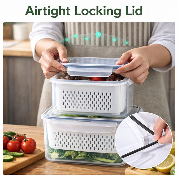 Pankui Stackable Fridge Containers - Berries & Greens Fresh Longer